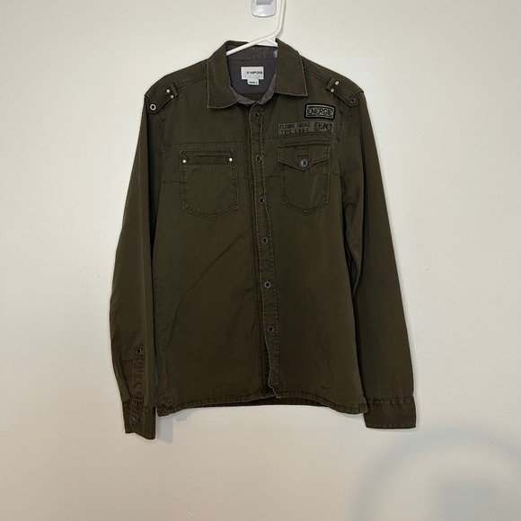 Energie Army Style Khaki Long Sleeve Button Up - Picture 1 of 2